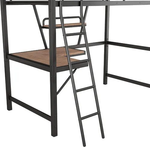 Miniatura 7 de Merax Litera individual de metal pesado con escritorio/barandilla de longitud completa para niños y niñas, no necesita somier, color negro