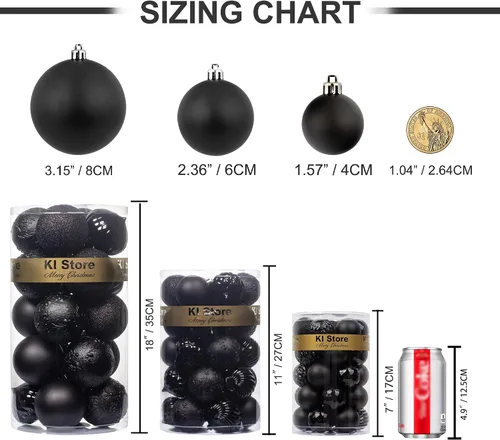 Miniatura 6 de KI Store - Esferas de Navidad color negro, 20 piezas de 3.15 pulgadas, adornos para árbol de Navidad, Halloween, corona, guirnalda, ganchos