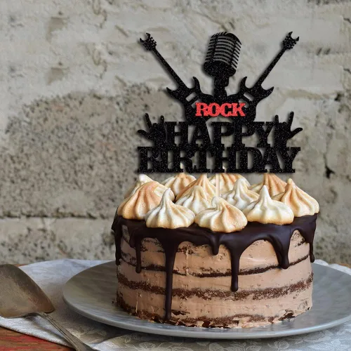 Miniatura 6 de Decoración de pastel de cumpleaños con temática de Rock & Roll de los años 80 - Suministros para fiestas