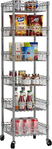 Miniatura 11 de Golpart Estantería de Alambre de 6 Niveles con Cestas, Estantes de Almacenamiento Ajustables, Estante Grande con Cestas para Garaje, Cocina, Negro