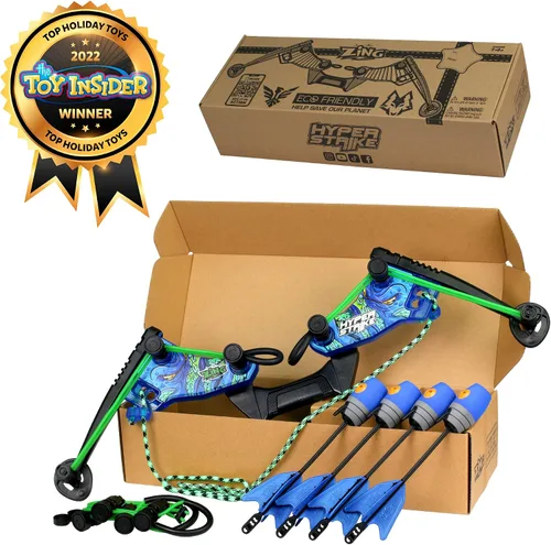 Miniatura 2 de Zing HyperStrike Dominator Bow Pack – 1 arco dominador azul, 4 flechas de silbato zónico azul, 1 juego de repuesto de cuerda elástica y 1 correa