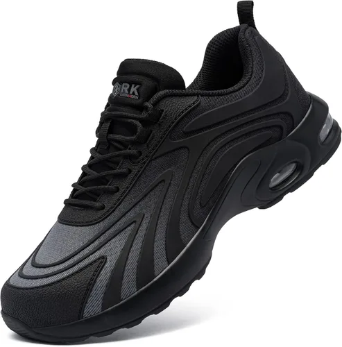 LARNMERN Zapatos de punta de acero para mujer, con amortiguación de aire, zapatos de seguridad con puntera de seguridad, zapatos de trabajo cómodos,
