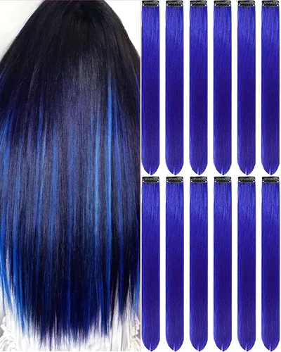 Miniatura 9 de 12 extensiones de cabello negro con clip, extensiones de cabello de color de 22 pulgadas, extensiones de cabello sintético largo y lacio para mujer