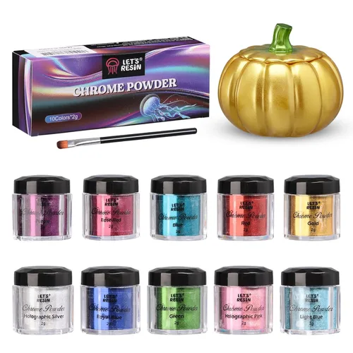LET'S RESIN Polvo cromado, 10 colores metálicos efecto espejo cromado polvo para uñas, pigmento holográfico para resina epoxi, slime, manualidades,
