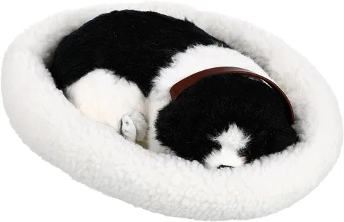 BESTOYARD Perro de peluche de Border Collie negro de 12 pulgadas, simulación realista para dormir y respirar para decoración del hogar, accesorios