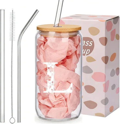 Miniatura 18 de Regalos personalizados para mujeres, tazas de vidrio con monograma con tapas y pajitas, regalos personalizados para mujeres, vasos de café helado