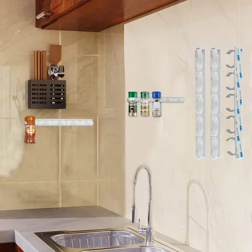 Miniatura 4 de Paquete de 4 pinzas de 20 clips para especias montado en la pared, estante organizador, soporte para almacenamiento de tarros de condimentos, clip