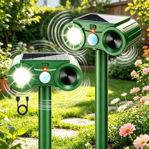 Paquete de 2 repelentes solares de animales al aire libre, repelente de gatos recargable por USB, dispositivos repelentes de ciervos para exteriores