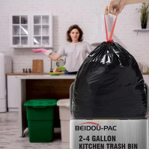 Miniatura 7 de BEIDOU-PAC Bolsas de basura de 2 a 4 galones, 100 unidades a granel, pequeñas bolsas de basura multiusos negras y sin perfume para negocios, hogar