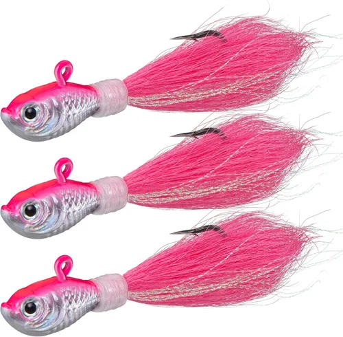 Miniatura 14 de Dr.Fish Paquete de 3 señuelos de cola de cubo para el cabello, señuelos de agua salada y dulce para pesca de surf, pesca, blanco, rojo, Chartreuse