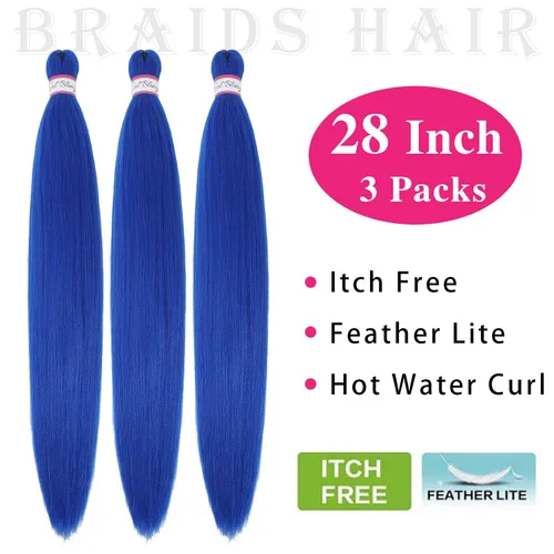 Miniatura 5 de Col Bling Cabello trenzado azul preestirado, extensiones de cabello trenzado de 28 pulgadas de largo para mujer, trenzas de caja, textura Yaki