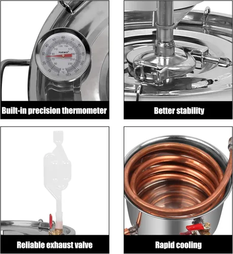 Miniatura 4 de YUEWO Still 8Gal 30L acero inoxidable agua alcohol destilador tubo de cobre kit de preparación casera para bricolaje whisky vino brandy