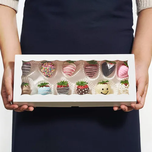 Miniatura 8 de 4 cajas de galletas blancas de primera calidad de 12 x 5 x 1.5 pulgadas, mini cajas de fresa, caja de panadería para juegos de regalo de galletas