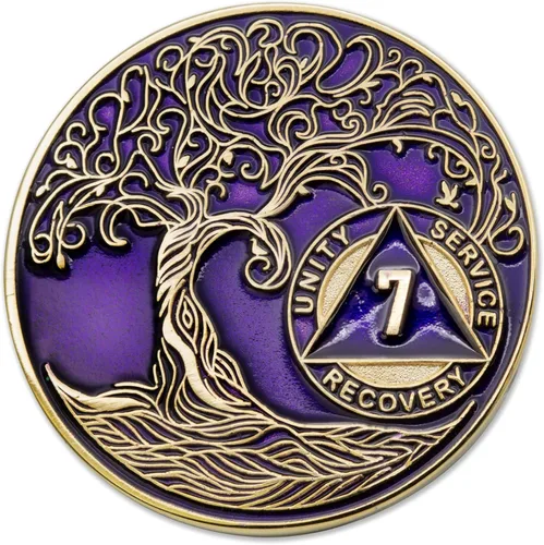Miniatura 167 de 20 Year Sobriety Mint Twisted Tree of Life - Medallón de recuperación AA chapado en oro, fichas y fichas, color negro