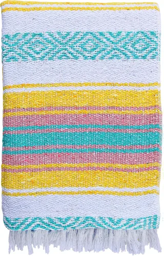 Miniatura 10 de El Paso Designs Manta de yoga mexicana – Colorida manta falsa serape para yoga, playa, picnic, silla de montar o decoración del hogar – Manta Azul