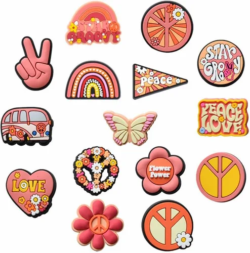 15 dijes de zapatos hippie, dijes estéticos bohemios para zapatos, decoraciones retro hippy para zapatos de cumpleaños, decoraciones lindas, regalo