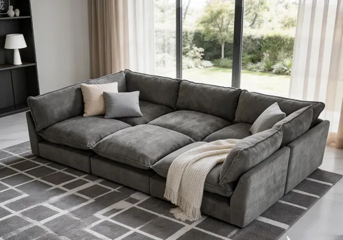 Miniatura 14 de Iroomy Oversized Modular Sectional Sofa, Chenille Cloud Couch, Deep Comfy Seat, 4-Seater Sofas, Couches, Living Room, Beige
