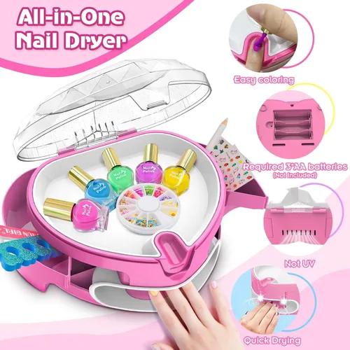 Miniatura 4 de Juego de esmaltes de uñas para niñas, kit de arte de uñas para niños de 7 a 12 años, salón de uñas todo en uno con secador de uñas y uñas postizas a