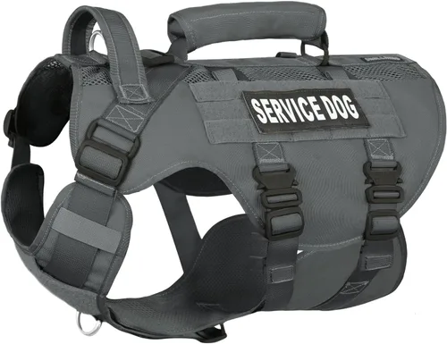 Miniatura 8 de Chaleco de servicio para perros grandes, arnés táctico marrón con Molle militar, malla transpirable y hebilla de metal de 1.49 oz - Talla M