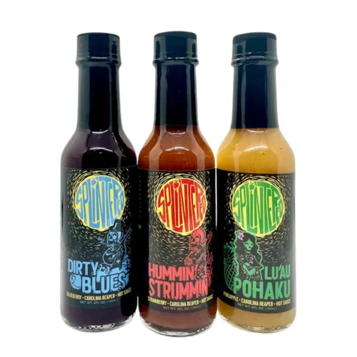Miniatura 2 de The Splintered Sauce Hot Sauce Trio – Carolina Reaper Paquete variado con deliciosos maridajes de frutas, arándanos, fresas, piña, perfecto