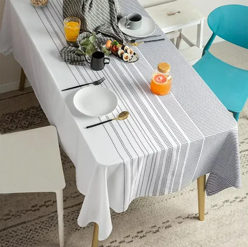 Miniatura 2 de Fennco Styles Mantel moderno de algodón tejido a rayas de 40 pulgadas de ancho x 55 pulgadas de largo, mantel rectangular con textura blanca