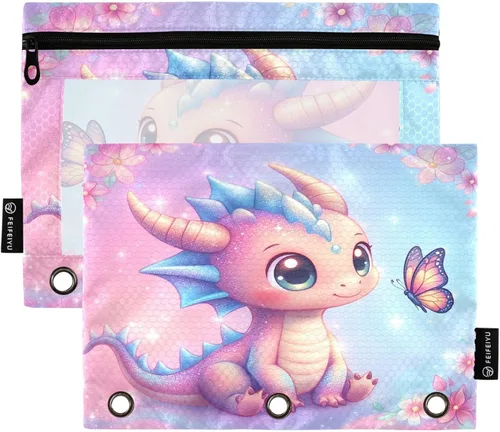 Miniatura 12 de Gredecor Estuche para lápices con 3 anillos con purpurina azul y rosa con cremallera, 2 unidades, organizador transparente para carpeta escolar