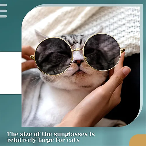 Miniatura 7 de Lentes de sol retro para mascotas, gafas de muñeca, gafas redondas clásicas para perro, gafas de metal para cachorros, disfraces hippie para gatos
