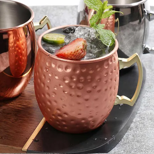 Miniatura 6 de Moscow Mule - Juego de 2 tazas de cobre martilladas de 16 onzas con forro de acero inoxidable 304 grandes hechas a mano para beber, aptas