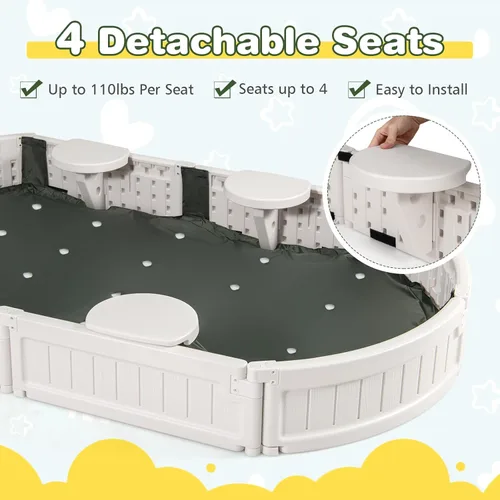 Miniatura 3 de Costzon Caja de arena para niños con cubierta, asiento integrado desmontable, forro inferior, kit de caja de arena para exteriores resistente a