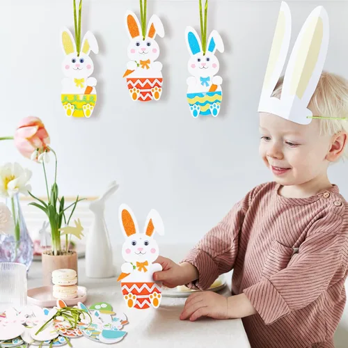 Miniatura 2 de Fennoral Paquete de 12 calcomanías de espuma con diseño de conejito para niños, para manualidades, manualidades, decoración de fiestas, regalos