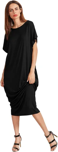 Miniatura 5 de Verdusa - Vestido largo, de manga corta, holgado, con bolsillos, para mujer, casual