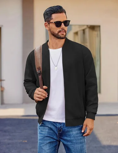 Miniatura 3 de COOFANDY - Chaqueta bomber de algodón para hombre, ligera, de vuelo, chaquetas casuales de softshell, chaqueta varsity