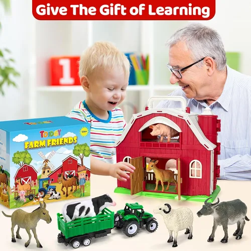 Miniatura 6 de Juguetes de animales de granja para niños de 1, 2, 3, 4 y 5 años, juego de granja grande de granero rojo con figuras de animales y juguete