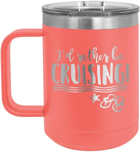 Miniatura 12 de I'D RATHER BE CRUISING Amarillo Taza de café de 15 oz con tapa deslizante Taza de café de viaje con aislamiento Ideas de regalos de cumpleaños