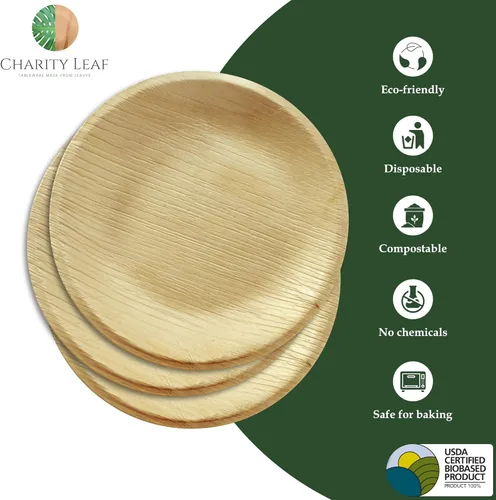 Miniatura 2 de Charity Leaf Platos redondos desechables de hoja de palma de 6 pulgadas (50 piezas) platos para servir como bambú, tablas desechables, vajilla