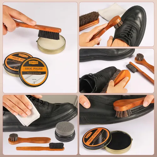Miniatura 2 de Kit de cuidado de zapatos de 13 piezas para hombres y mujeres, 3 cepillos de crin para pulir zapatos, aceite de visón negro, marrón y neutro