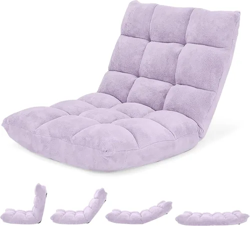 Miniatura 29 de Giantex Silla de suelo con soporte de espalda, 14 posiciones ajustables, cama plegable acolchada, sofá reclinable, sillas de suelo plegables