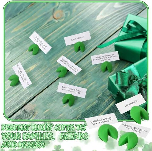 Miniatura 4 de Zhanmai Juego de 48 borradores de galletas Green Fortune con mensaje positivo para Año Nuevo Lunar, Día de San Valentín, Día de San Patricio
