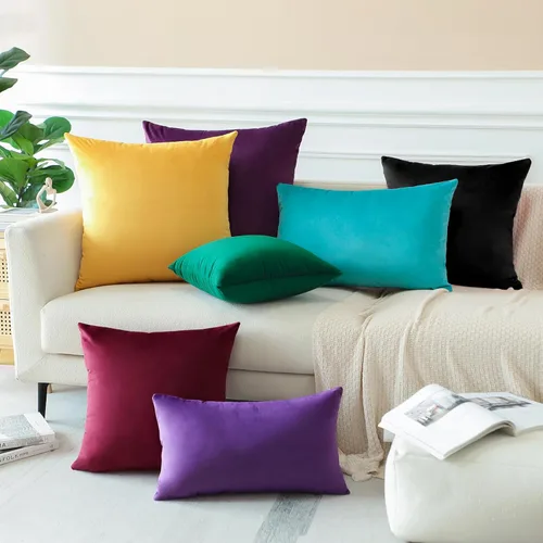 Miniatura 5 de OTOSTAR Fundas de almohada decorativas de terciopelo suave y sólido de 12 x 20 pulgadas, fundas de almohada lumbares, fundas de almohada para sofá