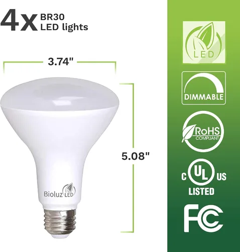 Miniatura 3 de Bioluz LED Paquete de 4 Bombillas LED BR30 Luces de Inundación para Interiores 90+ CRI Equivalente a 65W usa 7.5W 2700K Blanco Cálido 650 Lúmenes