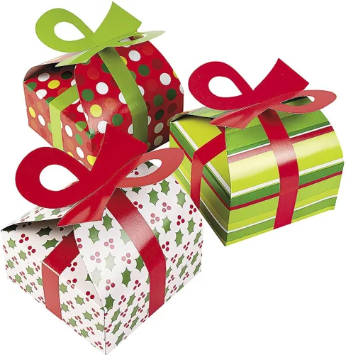 Cajas de regalo de Navidad 3D con lazo, bolsas de regalo y bolsas de regalo, bolsas y cajas de papel de regalo, paquete de 12