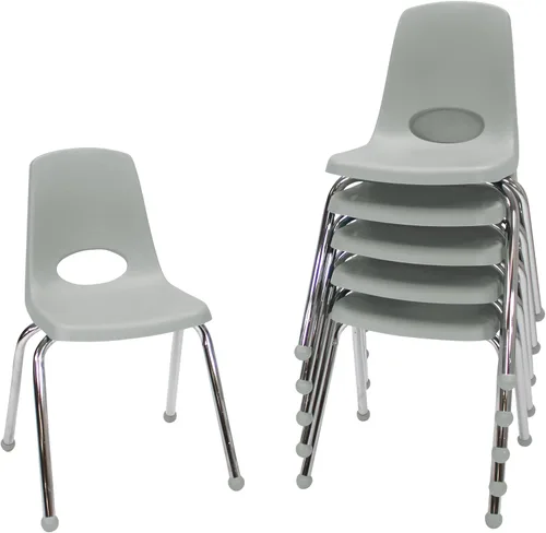FDP 16" Silla apilable escolar, silla de estudiante apilable con patas de acero cromado y ruedas; para aprendizaje en casa o en el aula - Gris claro