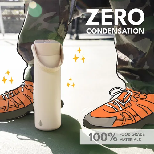 Miniatura 8 de Elemental Botella de agua aislada de 24 onzas con popote, botellas de agua con núcleo de acero inoxidable 100% a prueba de fugas para viajes, Beige