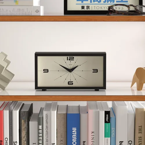 Miniatura 3 de JONES CLOCKS® Reloj de Escritorio Odeon Diseño Rectangular Moderno Negro Aspecto Retro Elegante para Estante, Mesa, Repisa de Chimenea
