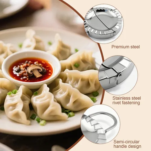 Miniatura 4 de Máquina de prensa y albóndigas de acero inoxidable de 6 pulgadas - Cortador de masa 2 en 1 y molde para empanadas, albóndigas, ravioles, pierogi