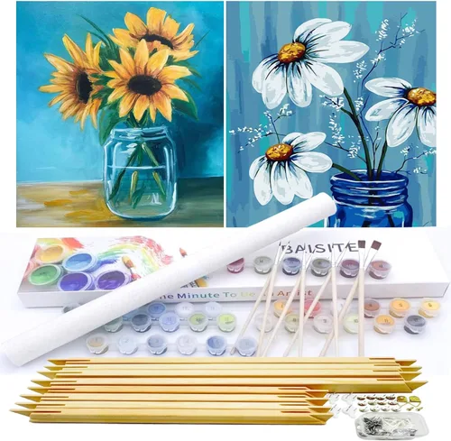 Miniatura 56 de BAISITE Kit de pintura por números para adultos principiantes, 12 pulgadas de ancho x 16 pulgadas de largo, paquete de 2 lienzos para kits