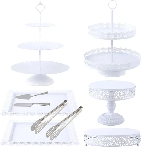 GMWD Juego de soportes de metal para tartas, mesa de postres, pedestal, soporte para cupcakes, plato de dona, bandeja de servir para decoración de