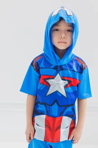 Miniatura 3 de Marvel Vengadores Spider-Man Capitán América Hulk Thor camiseta atlética y pantalones cortos de malla conjunto de niños pequeños a niños grandes