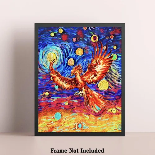 Miniatura 5 de Bestbuddy Pet 8X10 sin marco noche estrellada inspirada Phoenix Bird Inmortal Firebird Animales Amante Familia Paz Amor Pintura al óleo Impresión