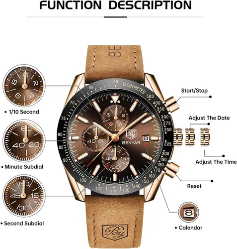 Miniatura 3 de Relojes para hombre, cronógrafo analógico de cuarzo, 30M, resistente al agua, luminoso, de cara grande, relojes para hombre, negocios, trabajo